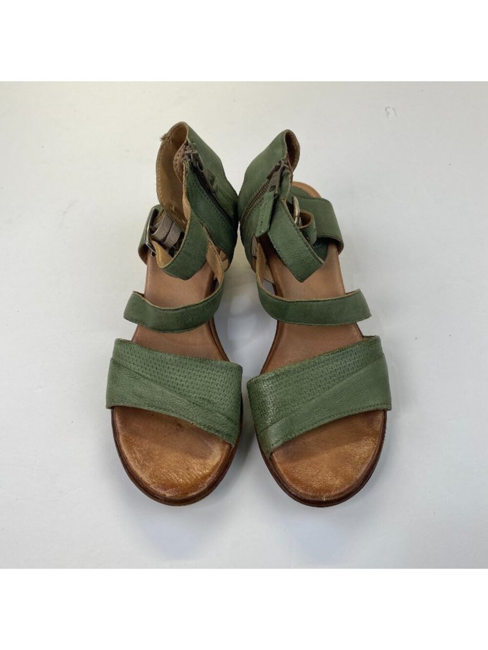 Miz Mooz Coolidge Womens Green Leather Heeled Sandals Shoes Boho Western 38 - Picture 1 of 10